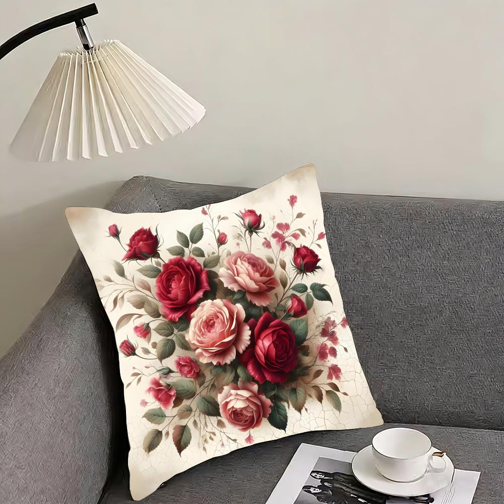 Rose Elegant Cushion Cover Pillowcase Ultra Soft Skin Friendly Fabric Cloud Like Comfort  Concealed Zipper