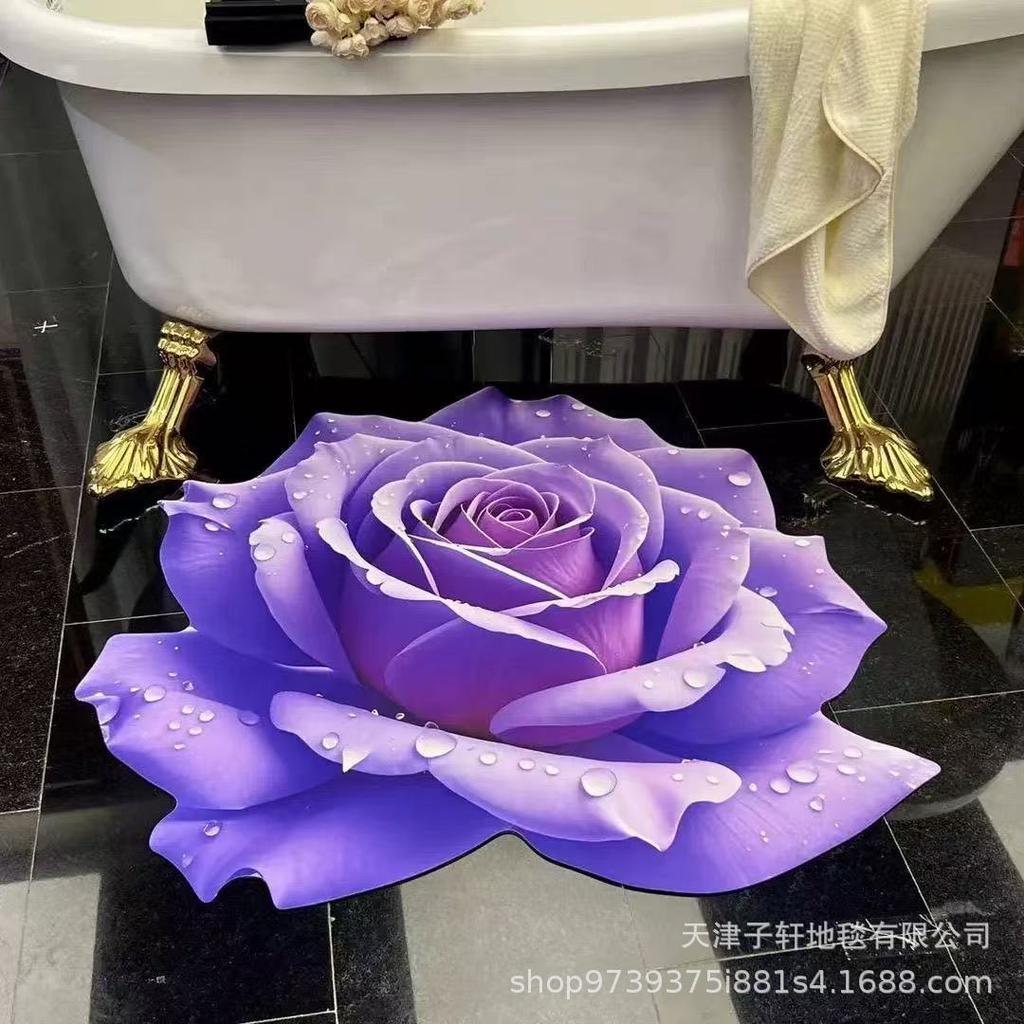 Covor 3D cu Flori pentru Living, Covoraș Absorbent Antiderapant pentru Casă, Baie, Bucătărie, Hol de Intrare