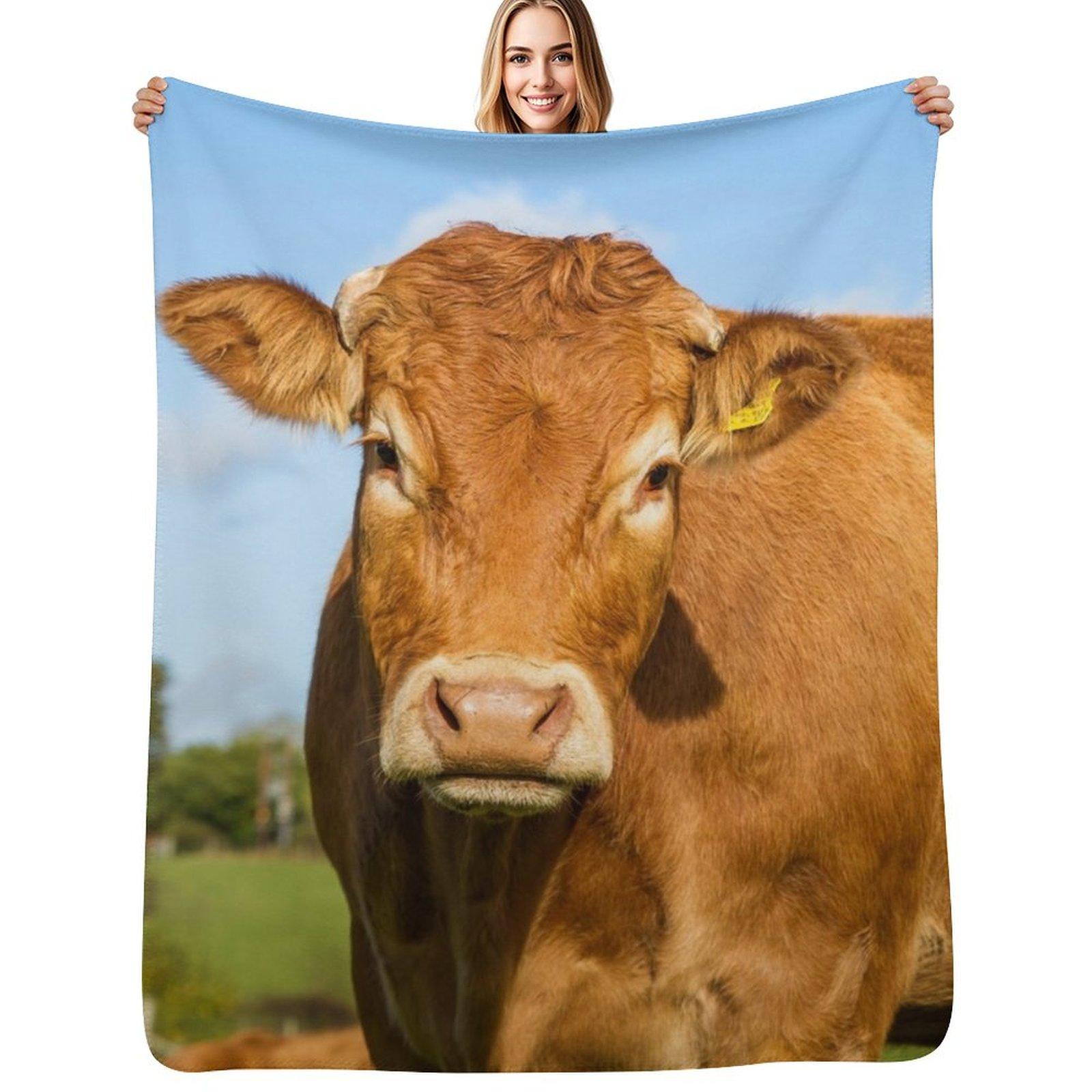 Limousin Cow Throw Blanket Warm Comfortable Blanket for Office Napping Size: 75*100cm, Weight: 230 GSM