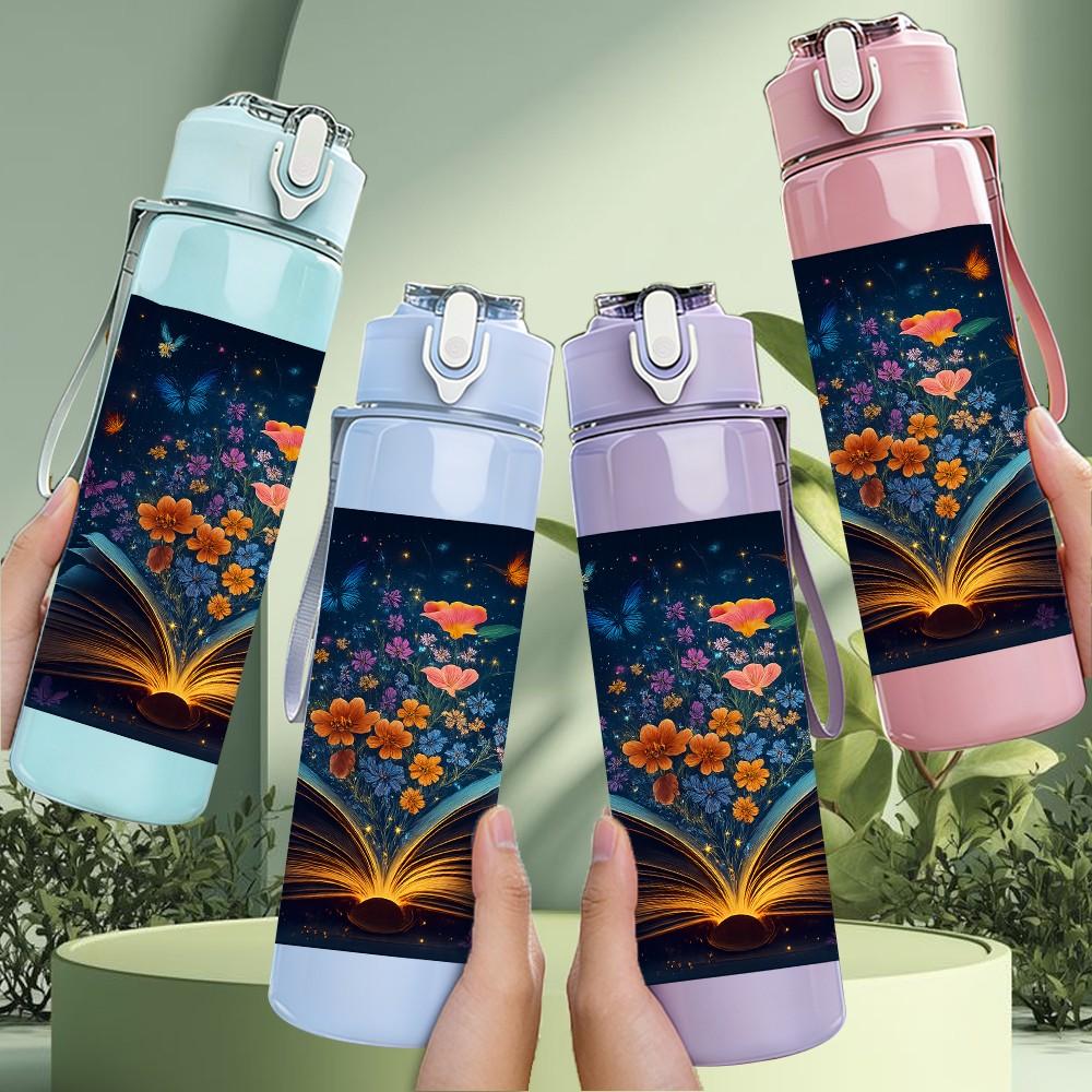 1PC Glowing Book Dark Magic Scene 750ml Color Plastic Sports Water Bottle Leakproof Flip Straw Lid Suitable for Sports Office Home Use