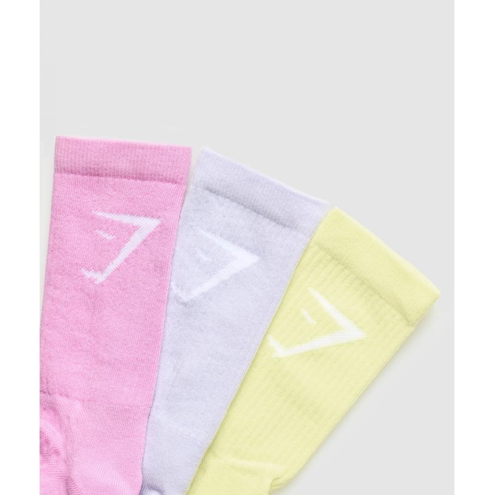 Gymshark Crew Socks 3pk ReFresh Yellow Fresh Lilac Sour Pink I3a3p Ybsv