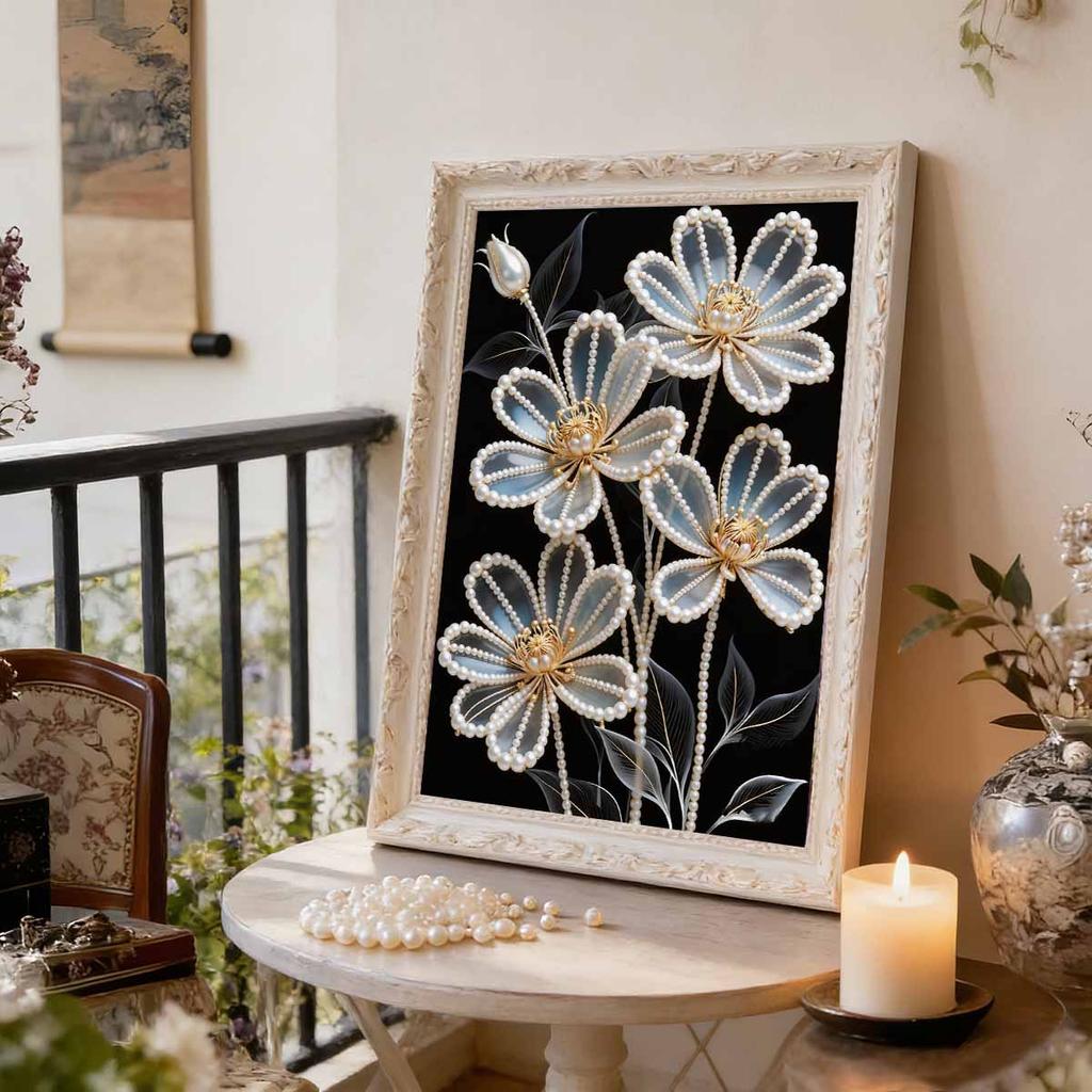 5D DIY Frameless Pearl Painting Daisy Pattern Painting Kit, Suitable for Home Living Room Bedroom and Other Wall Decoration Art Paintings
