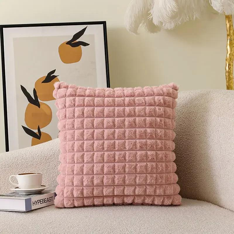 

Подушка из искусственного меха кролика в ромбовидной клетку, офисная подушка для дивана, прикроватная подушка, плюшевая наволочка для мебели 50x50cm