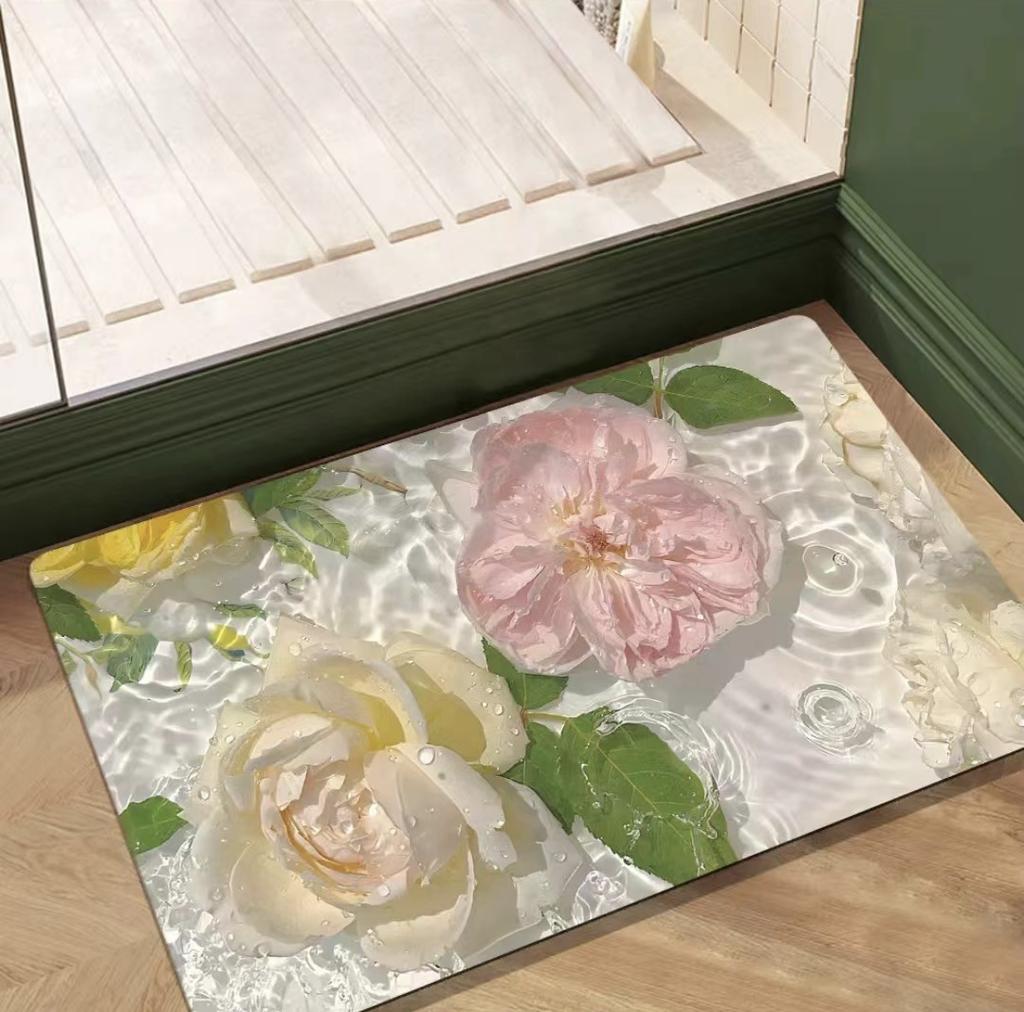 Beautiful Tulip Peony Flower Pattern Entrance Door Mat Anti-slip Carpet Hallway Bedroom Living Room Door Mat Bathroom Area Rugs