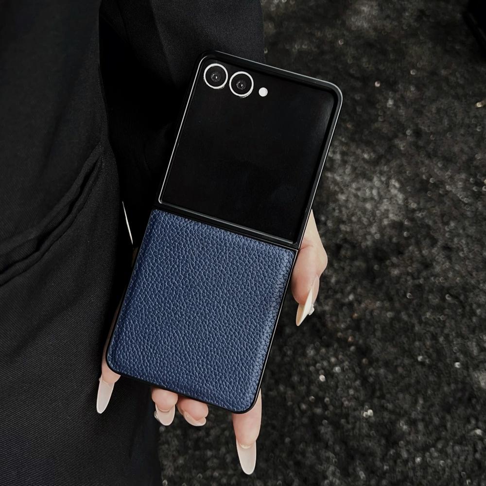 Custodia Lussuosa in Pelle con Motivo Litchi per Samsung Galaxy Z Flip 7 6 5 4 3 5G Cover Morbida Antiurto per ZFlip6 Flip5 Flip4