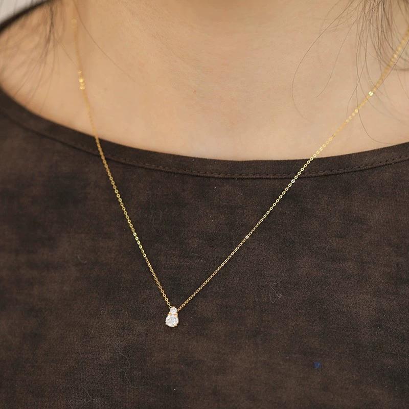 N835-S925 Sterling Silver 18K Gold-plated Teardrop-shaped Pendant Zircon Fashion Necklace Collarbone Chain
