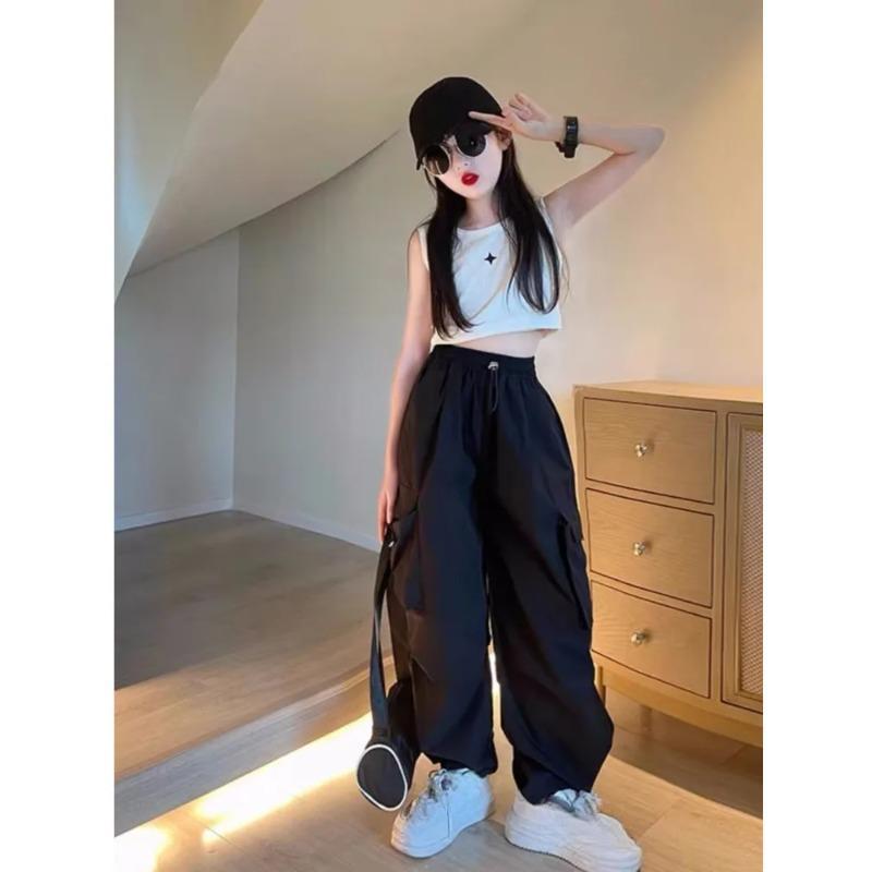 

Брюки для спецодежды для девочек. Осенние детские модные повседневные брюки. Модные широкие брюки для больших мальчиков. 150 чёрный