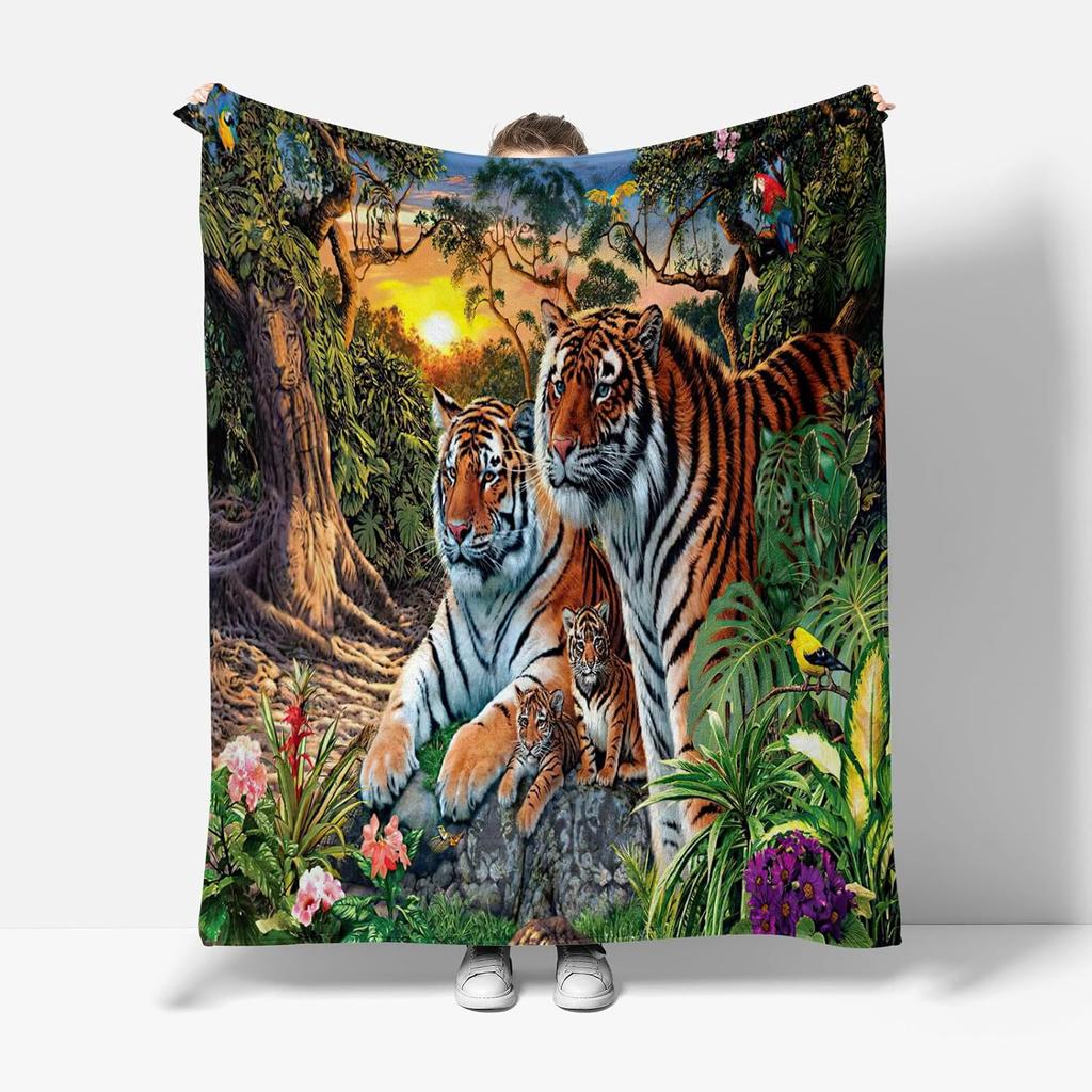 Tiger Blanket Wild Animal Flannel Throw Blanket Soft Comfy Lightweight Cozy Plush Fuzzy Warm Blanket for Home Couch Bed Sofa