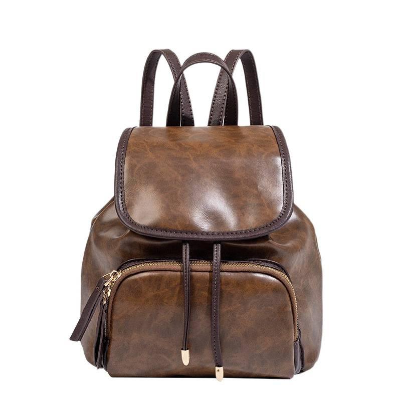 2025 Niche Design Retro Bundle Strap Backpack Women's Maillard Leisure Travel Commuter Backpack