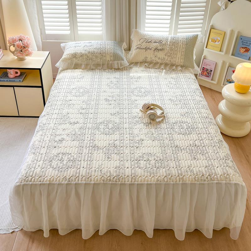Sleep grid bed skirt style cool silk cooling mat three piece set