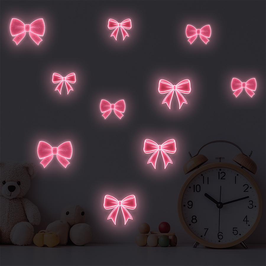 Pink and Luminous Pink Bow Wall Stickers for Children's Room and Bedroom Wall Decoration