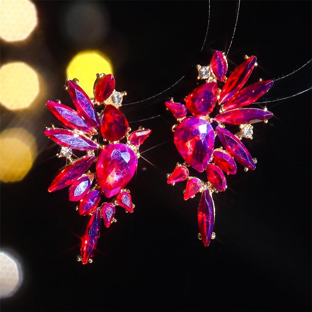 European and American Luxury Colorful Rhinestone Flower Stud Earrings for Women