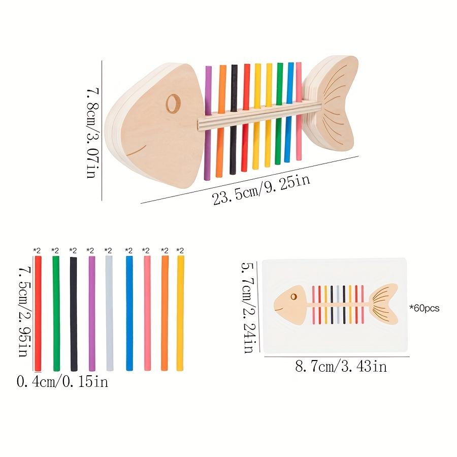 A set of wooden fishbone sticks with matching puzzle toys - early color and quantity recognition, enhanced logic and sensory skills