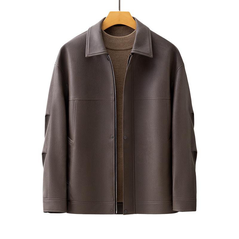 Matte Lychee Texture PU Leather Jacket Men's Spring and Autumn Casual Jacket Loose Lapel Locomotive Trend