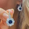 Huitan Elegant Lady Flower Drop Earrings Delicate Accessories with Bright Zirconia Silver Color Jewelry for Engagement Ceremony