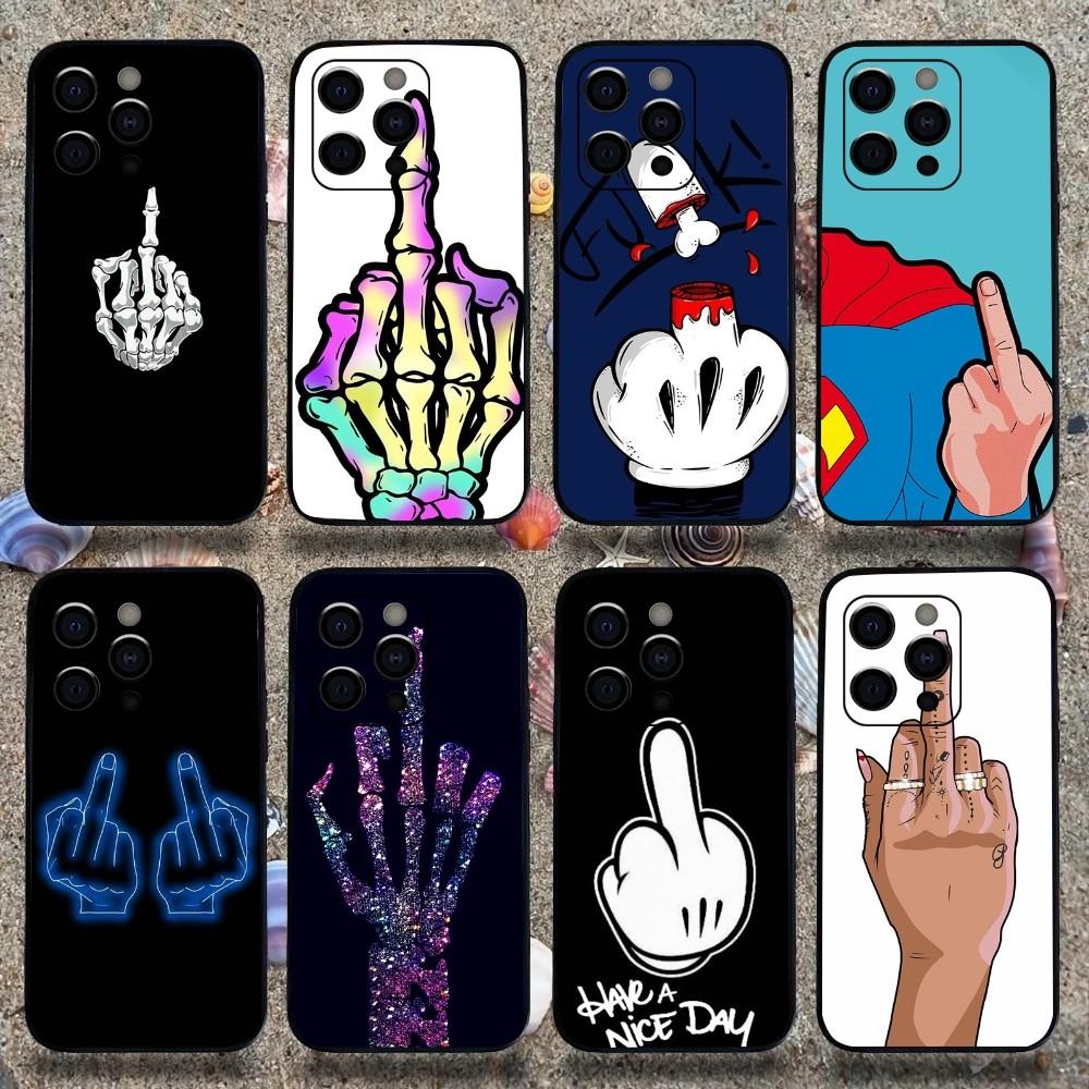 Cartoon Middle Finger Phone Case For Apple iPhone 15,14,13,12,11,Pro,X,XS,Max,XR,Plus,Mini Soft Black Shell