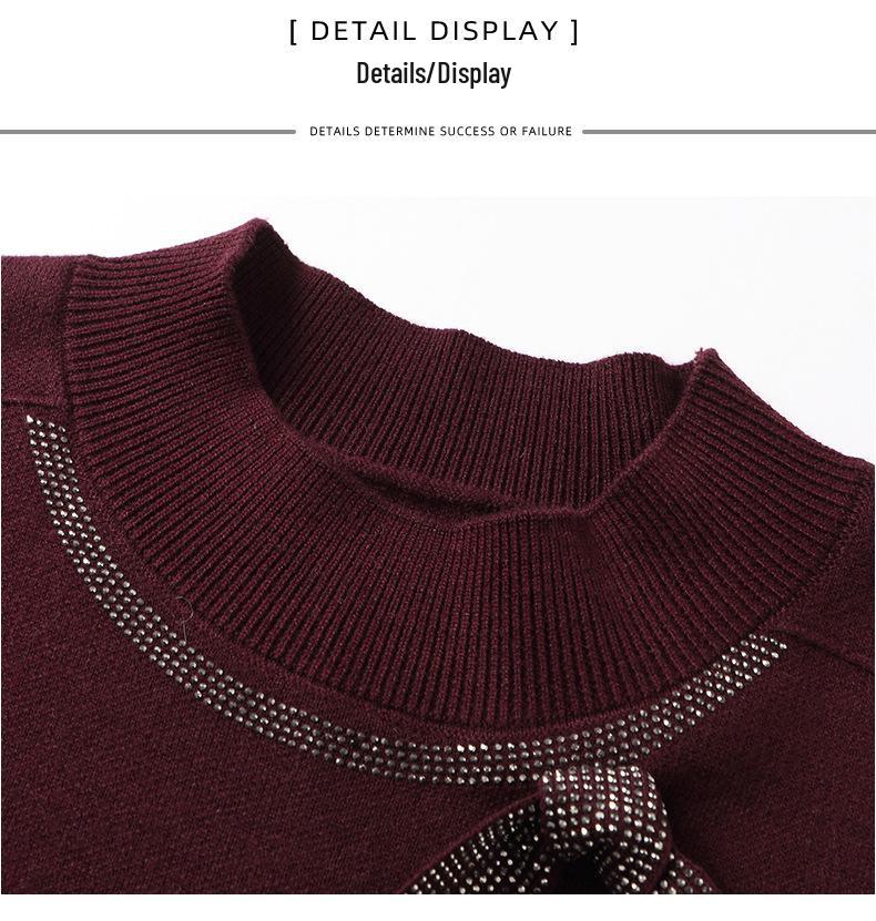 2025 Rhinestone High Neck Knit Midi Dress for Petite Women