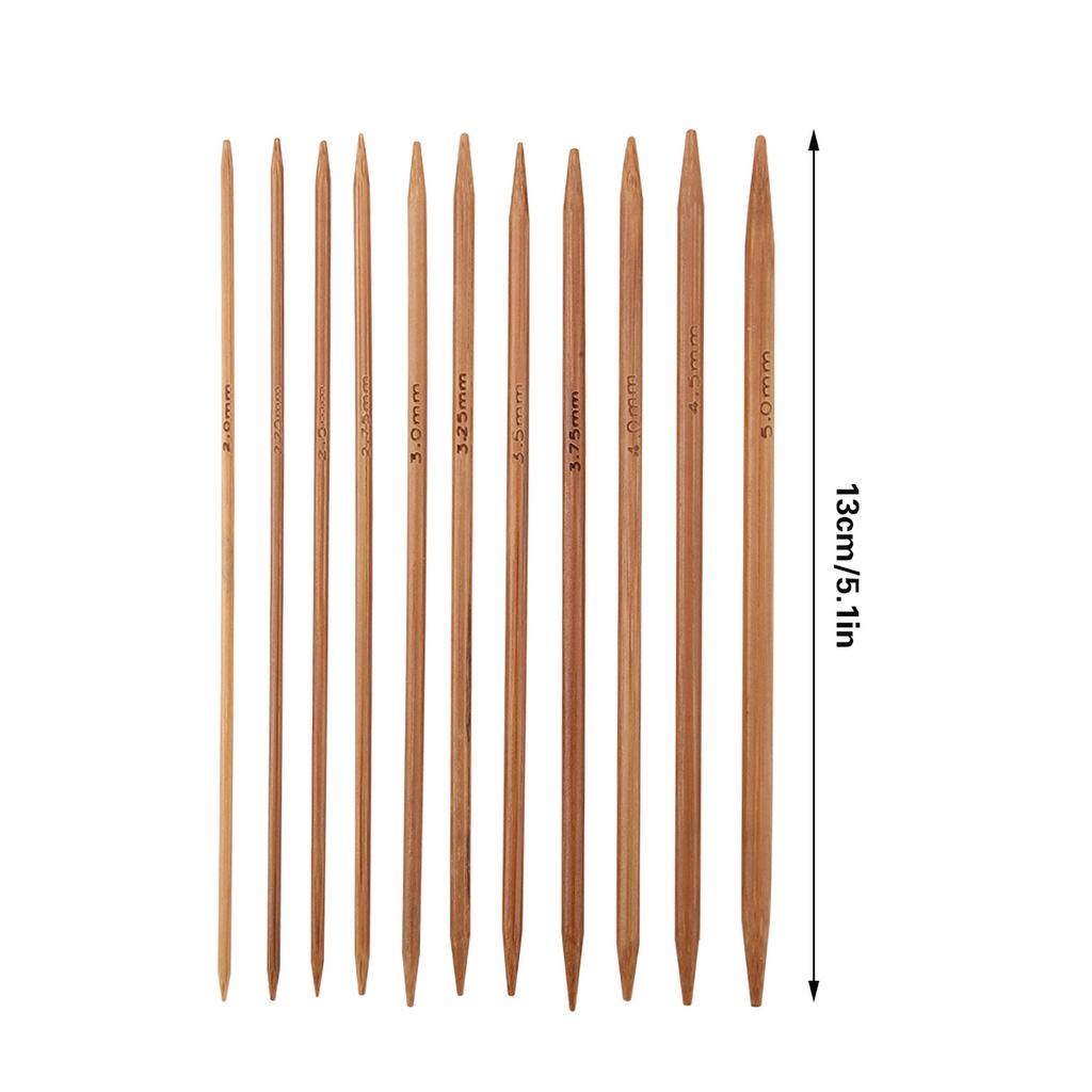 11 Adet Bambu Çift Uçlu Örgü Şişleri Seti 11 Beden (5,1 inç/13 cm)