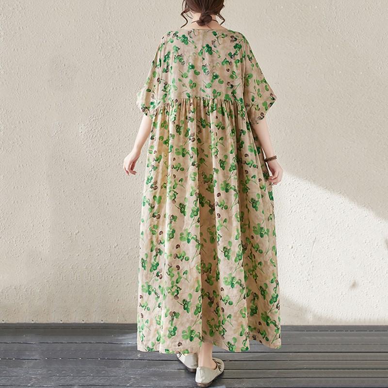Kurzarm Plus-Size-Baumwolle im Vintage-Stil mit Blumenmuster, neu in Kleidern für Damen, lässig, locker, für den langen Sommer
