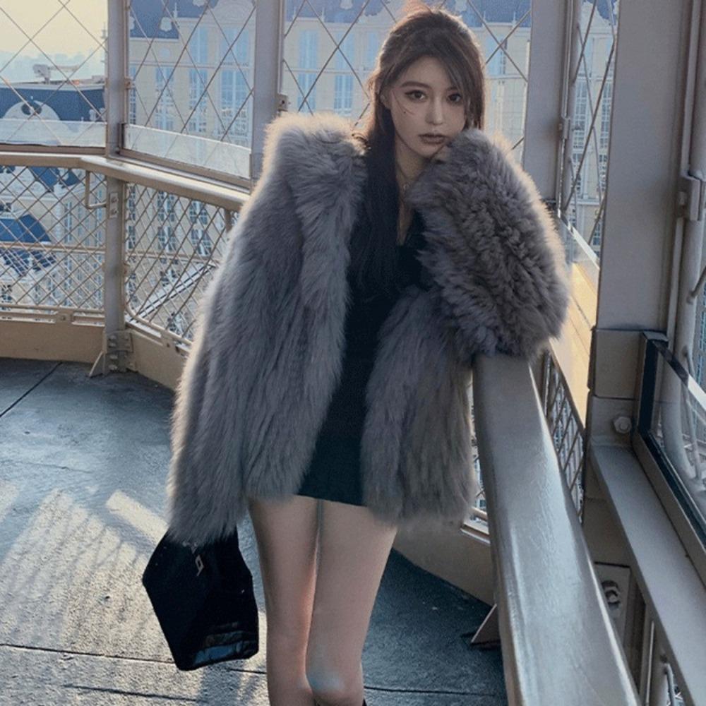 Winter Pelzmantel Damen Mittel und Lang Fuchspelz Kapuzenmantel Locker und Dünn Modisch und Umweltfreundlich Pelzmantel