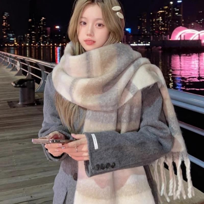 Winter Imitation Cashmere Scarf For Women Maillard High-End Korean Style Warm Retro  Versatile Thick Shawl