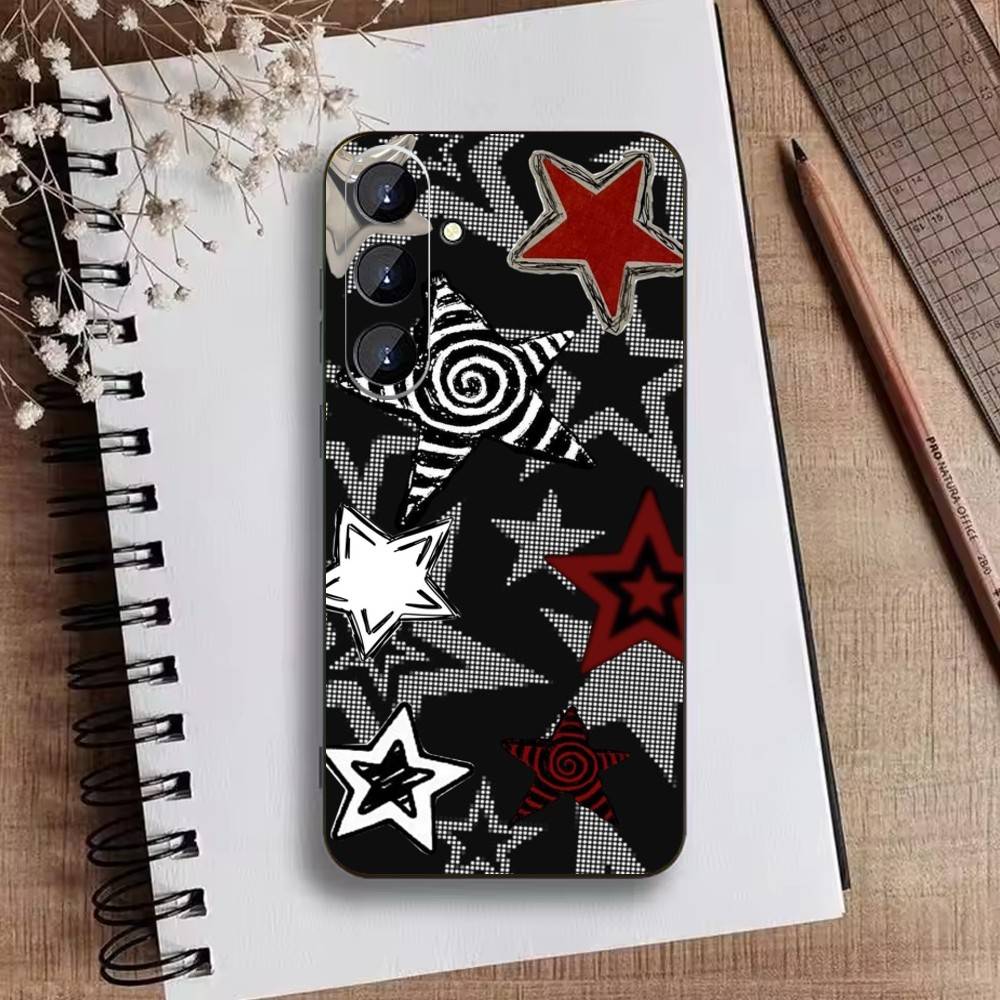 Coque de téléphone mignonne Y2K Fraises Étoiles pour Samsung Galaxy A73, A72, A71, A70, A52, A51 Autres Housse Noire Souple
