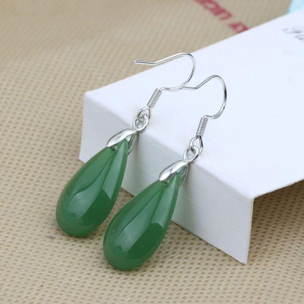 PANJBJ 925 Sterling Silver Rose Hotan Jade Earring for Women Girl Ethnic Style Versatile Temperament Jewelry Gift Dropshipping