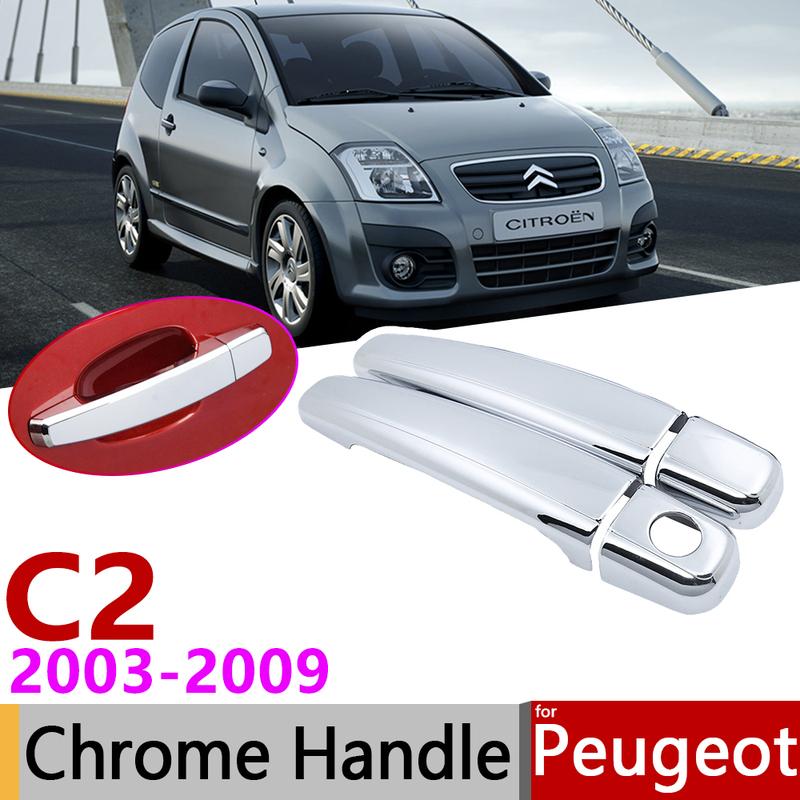 Para Citroen C2 2003~2009 Chrome Exterior Maçaneta Da Porta Capa Acessórios Do Carro Adesivos Conjunto de Acabamento de 2 Portas 2004 2005 2006 2007 2008