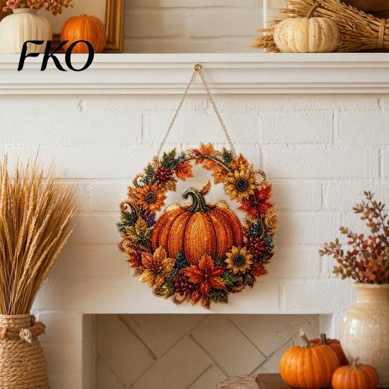 Christmas Party Decoration Pumpkin Acrylic Window Hanging Decor, Fall Harvest Wreath Ornament for Festive Pendant Thanksgiving Halloween, Indoor