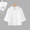 ZANZEA Womens 3/4 Sleeve Lapel Button Down Loose Cropped Shirt Blouse