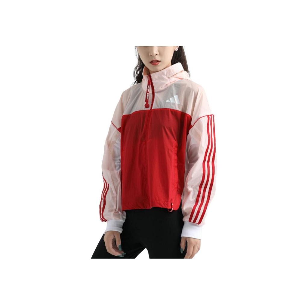 Adidas Colorblock Windbreaker Jacket Women Outerwear Red Pink GF0130