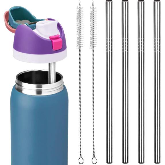 Premium Stainless Steel Straws Replacement Kit for Owala Water Bottle - 4PCS Set with 2 Cleaners, Eco-Friendly Reble Metal Straws Accessories for