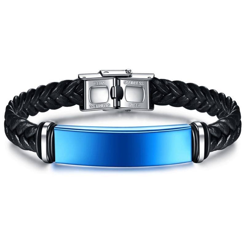 ZORCVENS New Fashion Personalized Stainless Steel Charm Bracelets Genuine Leather Braided Rope Men Bracelet Custom