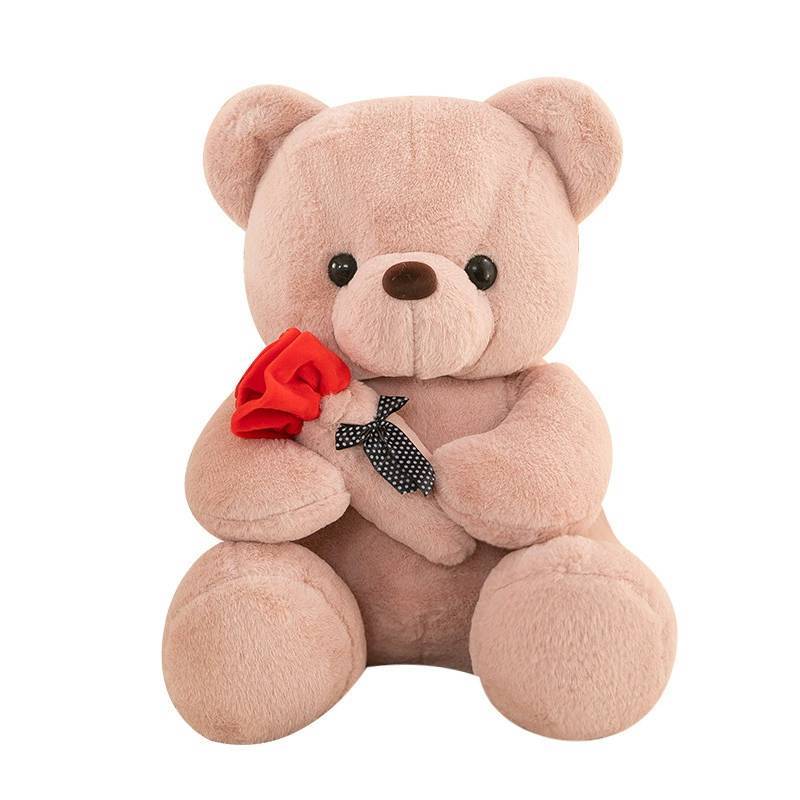 Plush Teddy Bear Toy With Rose Design For Birthday Gift For Teens And Adults
