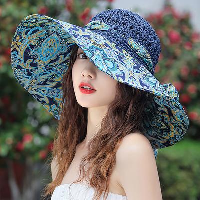 Wide Brim    Design Flower Big Beach Hat Foldable Brimmed Sun Hat Summer Hats For Women Uv Protection Fisherman Cap