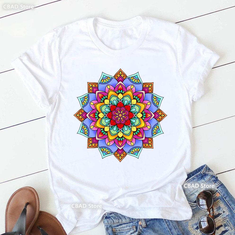 2024 Hot Sale Colorful Mandala Print Tshirt Girls Yoga Succulent Love T Shirt Women Zen Hobo Boho Paix Tshirt Female Streetwear