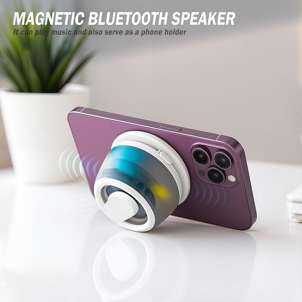 agnetic Bluetooth Speaker with LED Light & Phone Holder, Mini Portable Stereo Speaker with Built-in Mic, TWS Pairing, for iPhone,Shower,Camping,