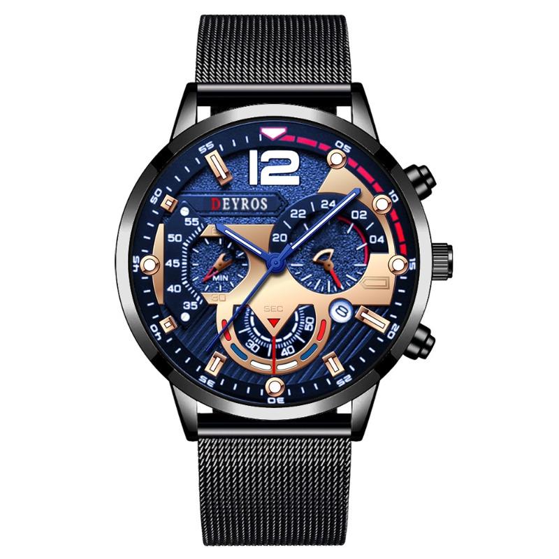 DEYROS Trend Personality Men s Calendar Watch Fashion Business Mesh Belt Luminous Quartz Watch Men s Watch