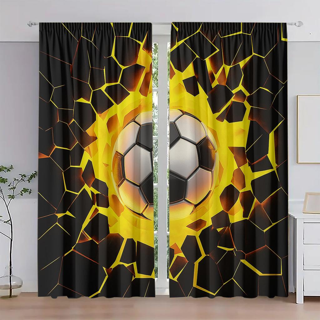 Set Of 2 Polyester Material Football Explosion Wave Pattern Printed Curtains Suitable Bedroom Living Room Office Curtain With Light Blocking Perfect