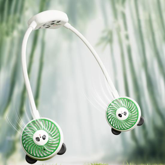 Hanging Neck Fan with Dual Adjustable Panda Heads 3-Speed Wind Cooling Hands-Free Hanging Design USB Rechargeable Sports Cooling Neck Fan