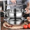 11 Inch Stainless Steel 2 Tier Steamer Pot with Glass Lid and Dual Handles for Vegetables and Dumplings