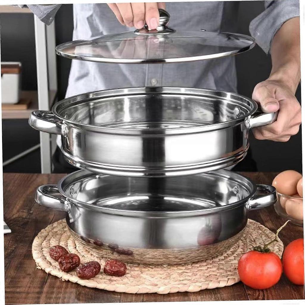 11 Inch Stainless Steel 2 Tier Steamer Pot with Glass Lid and Dual Handles for Vegetables and Dumplings