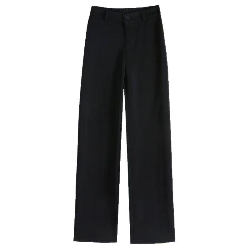 Women's High Waist Slimming Black Straight Leg Pants - Petite & Long Options for Spring & Autumn