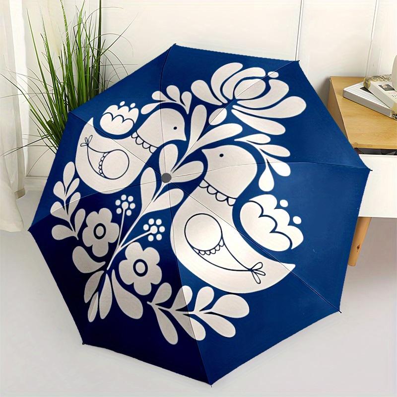 1pc Doves Flowers Automatic Open 8-Rib Windproof Umbrella, Travel & Commuting, Suitable for All Seasons