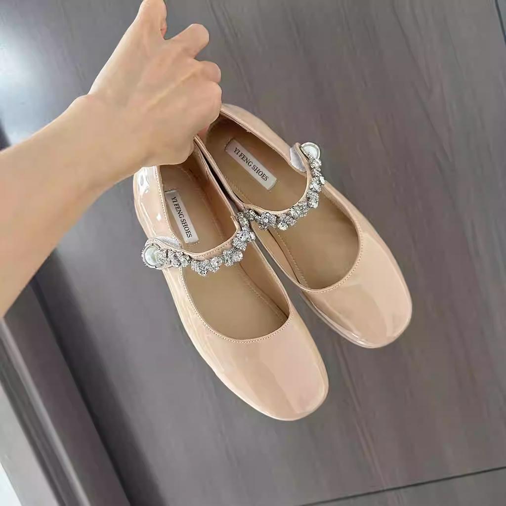 Rhinestone Mary Jane increased by 4 cm in height, one word with temperament, socialite spring and summer new square round head sweet single shoes wome