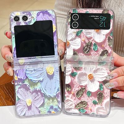 Funda para Teléfono de Flores Pintura al Óleo Para Samsung Galaxy Z Flip6 Flip5 Flip4 Flip3 5G PC Duro Transparente Cubierta Plegable Para Samsung Z Flip 6