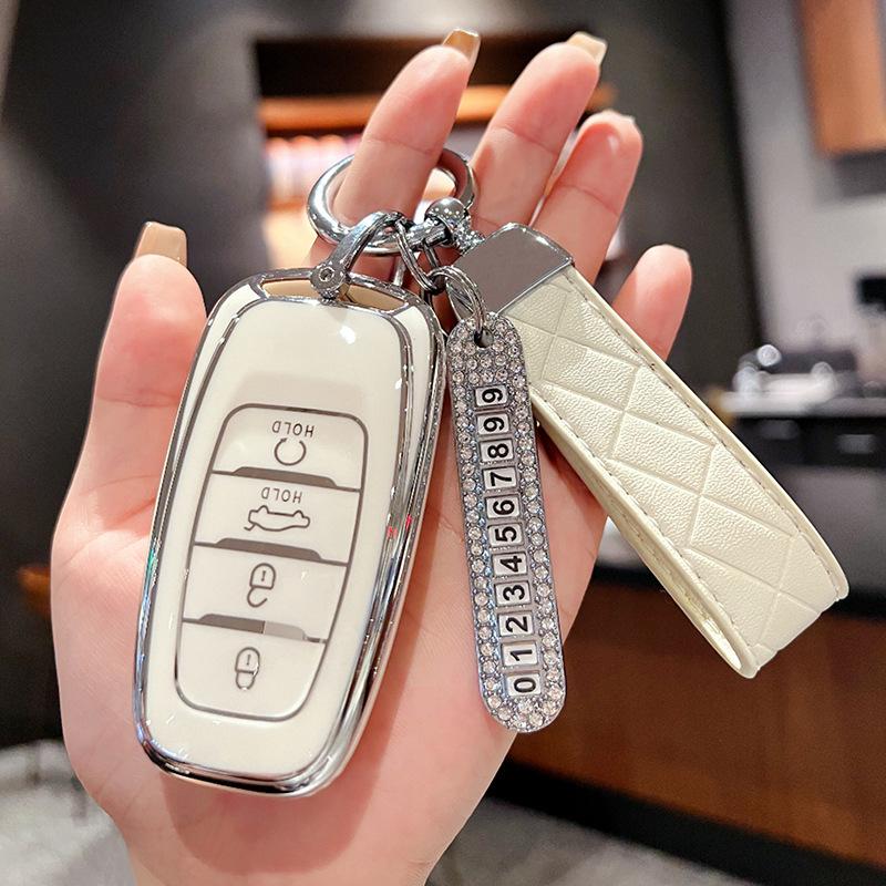 Suitable for Hongqi H5 Key Cover H7 HS5 HS7 New Energy EHS3 Car Leather Men's and Women's Keychain Case