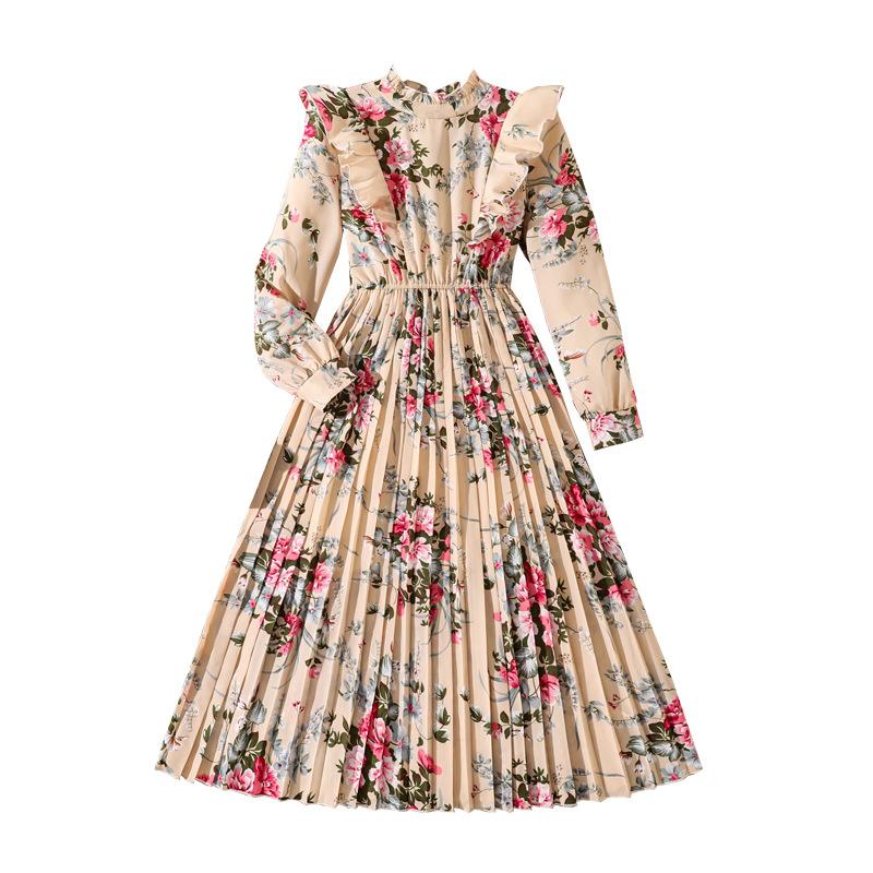 Modisches Mädchenkleid, Elegantes Herbst-Kinderkleid mit langen Ärmeln und geraffter Taille