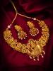 Gold-Plated Multi Stone-Studded & Beaded Temple Jewellery Set