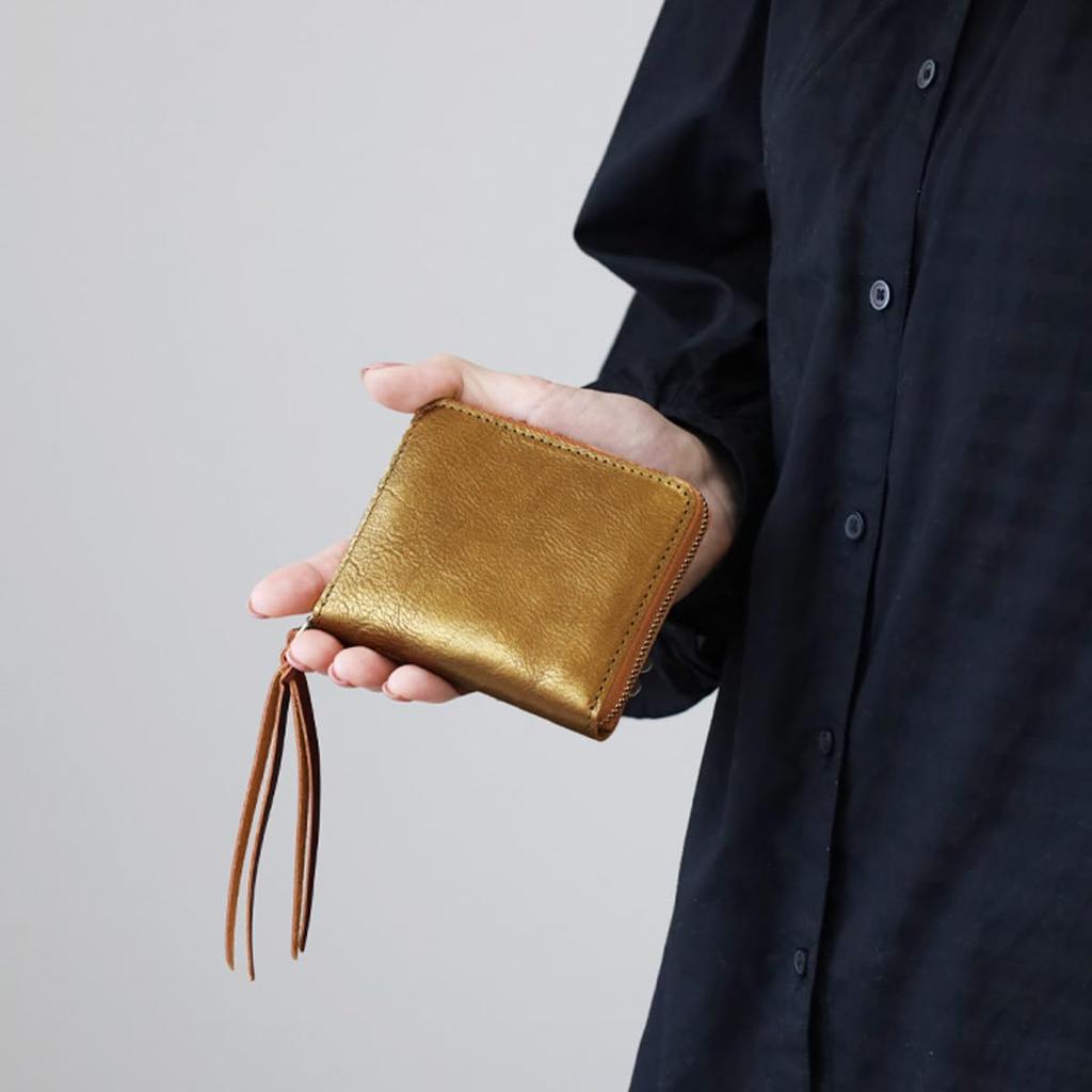 Compact Round Zip Wallet Himeji Leather Gold Small Wallet Mini Wallet Mini Does Not Fold Bills Round Compact [Anac] AK22TA-B0005-GLD
